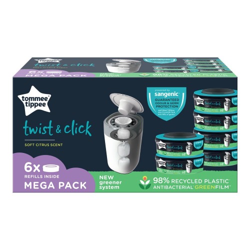 Tommee Tippee Twist & Click Nappy Disposal Unit Refill Cassette 6 Pack | Liners | Baby Bunting AU