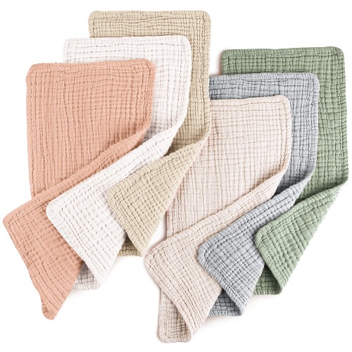 Konssy Muslin Baby Burp Cloths Sets for Unisex- 6 Pack Large 100% Cotton Burping Clothes for Newborn，Baby Girls and Boys - Beige