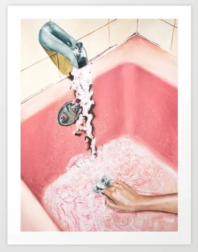 Evening Plans | Vintage Pink Bathroom | Retro Watercolor Art Print