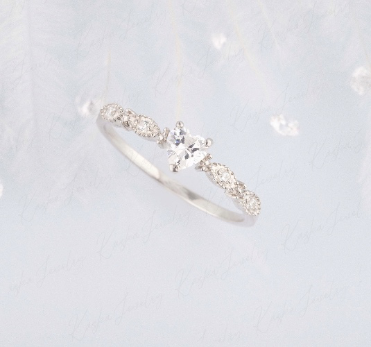 Dainty Vintage style art deco heart ring