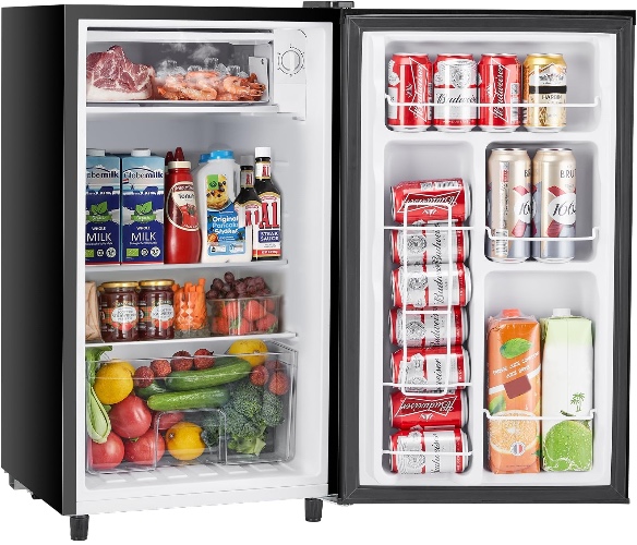 3.2 Cu.Ft Mini Fridge with Freezer Small Refrigerator Single Door Adjustable ...