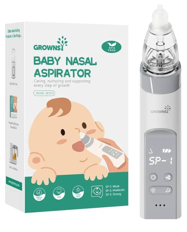 GROWNSY Nasal Aspirator for Baby, Electric Nose Aspirator for Toddler, Baby Nose Sucker, Automatic Nose Cleaner with 3 Silicone Tips, Adjustable Suction Level, Music and Light Soothing Function (Gray) : Amazon.com.au: Baby