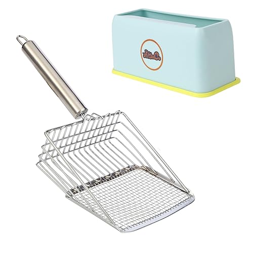 DUSTNIX Cat Litter Scoop, Metal cat Litter scoopers, Deep Shovel,cat Litter Sifter, Kitten Poop Sifting,Heavy Duty Speed Sifter for Litter Box,Litter Scooper with Holder（Silvery-Blue）
