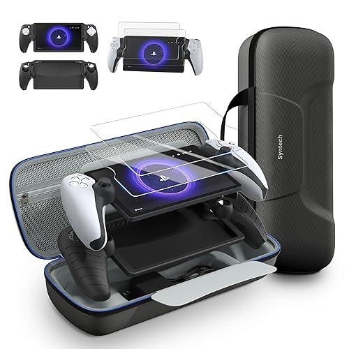 Syntech 3 in 1 Accessories Bundle for PS Portal with Portable Carrying Case, Silicone Cover and 2-Pack Screen Protector Compatible with Playstation Portal Accessories, Tailored Protection Set - Black - Medium - Case Bundle - Black