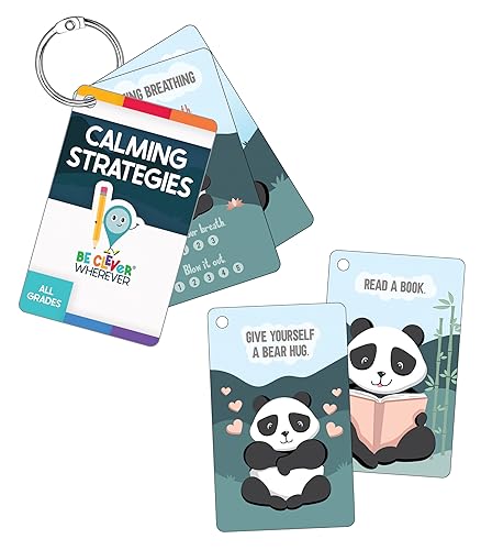 Carson Dellosa Be Clever Wherever Things on Rings Calming Strategies, PreK-Grade 5, Book Ring and Calming Strategies, Breathing Techniques, Yoga Poses, Counting Exercises Flash Cards (16 pc) - Calming Strategies
