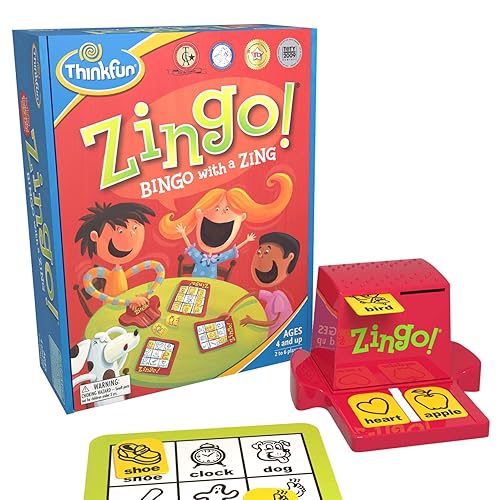 ThinkFun Zingo Bingo Award Winning Preschool Game for Pre-Readers and Early Readers Age 4 and Up - One of the Most Popular Board Games for Boys and Girls and their Parents (97700) - ThinkFun Zingo Bingo - Unique Pre-Reading Game for Kids | Boosts Language & Matching Skills | Fun for Classroom & Home | Amazon Exclusive with Extra Zingo Card