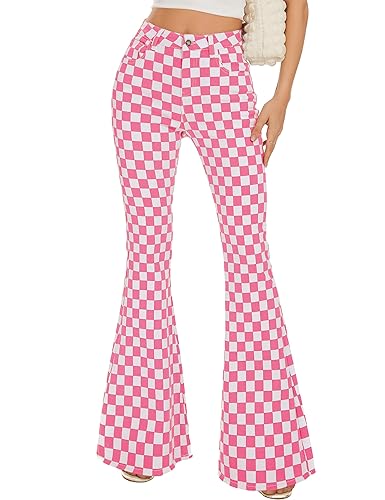 Bell Bottom Jeans for Women High Waisted Stretch Plaid Flare Jeans Denim Bootcut Pants