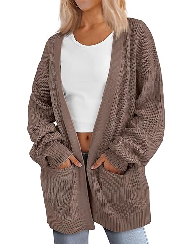 LILLUSORY Womens Oversized Cardigans Soft Knit Cardigan Sweater with Pockets - Nutmeg - Small