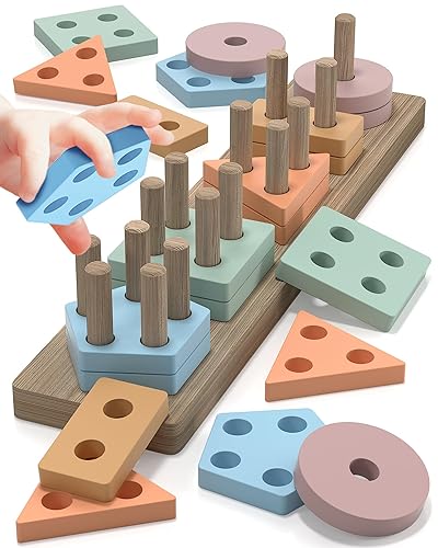 Zartores Montessori Toys for 1 2 3 Year Old Boys Girls Toddlers, Wooden Sensory Toys for Ages 2-4, 1 2 Year Old Boy Girl Birthday Gifts, Educational Toddler Learning Puzzles - Macaron