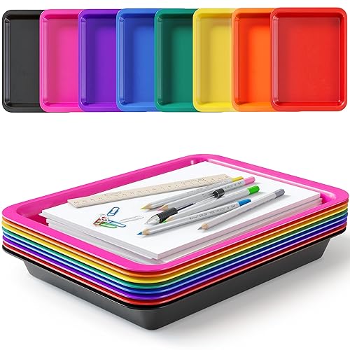DOODLE HOG Set of 8 Art Trays for Kids, Great for Lego, Sand, Crafts, Painting, Montessori, Rainbow Trays for Classroom, Craft Trays for Kids