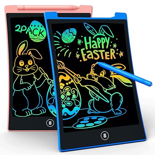 KOKODI 2 Pack LCD Writing Tablet for Kids, 8.5 Inch Colorful Doodle Board, Travel Games Activity Learning Toys, Erasable Toddler Drawing Pad, Birthday Gifts for Boys Girls Age 3 4 5 6 7 8(Blue & Pink) - Pink ＆blue - 8.5 Inch
