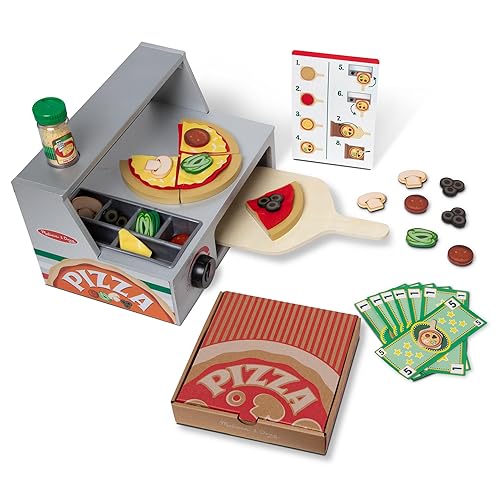 Melissa & Doug Top & Bake Wooden Pizza Counter Play Set with Play Food (41 Pcs) Preschool Toy Pizza, Wooden Food Set, Pretend Sets For Kids Ages 3+ - FSC-Certified - Pizza