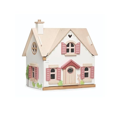 Tender Leaf Toys - Cottontail Cottage - Furnished 18.7" Tall 3 Story Countryside Wooden Doll House with 24 Pcs Accessories - Encourage Creative and Imaginative Fun Play for Children - Age 3+