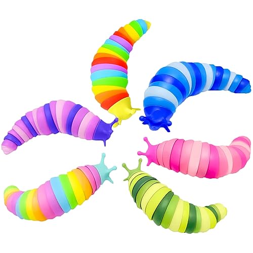 Kabvry Fidget Toys Slug ,Sensory Slug Fidget Toy for Kids ,Toddler Sensory Toys,Stress Relief Toy,ADHD Autism Toys,Preschool Boy Girl Gifts Idea,Easter Basket Stuffers Gift for Kids(6PCS) - 6PCS-Medium size