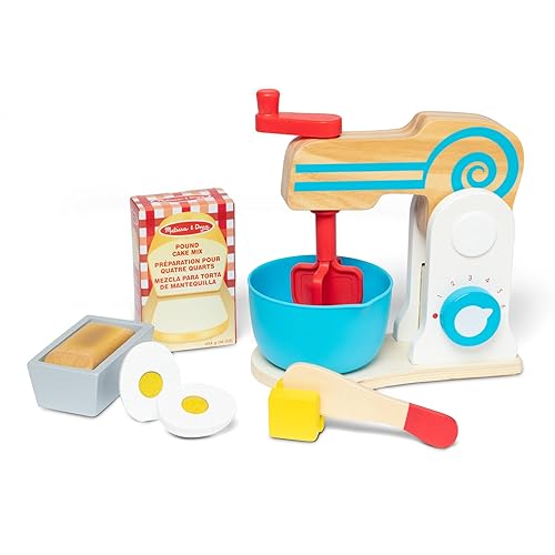 Melissa & Doug Wooden Make-a-Cake Mixer Set (11 pcs) - Play Food and Kitchen Accessories Kitchen Playset Accessories, Pretend Play Toys For Kids Ages 3+