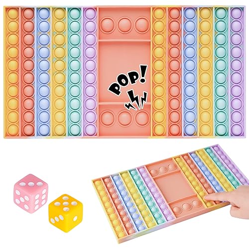 NiToy Silicone Push Pop Bubble Fidget Toy Rainbow Color Chess Game Board with 2PCS Dices 12.7”x7” Big Size Interactive Sensory Popper Jumbo Stress Relief Anxiety Reduce Squeeze Toy for Kids and Adults - Large Chess Game Board (Macaron)