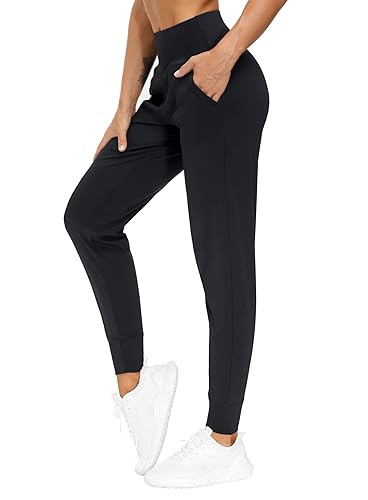 THE GYM PEOPLE Women's Joggers Pants Lightweight Athletic Leggings Tapered Lounge Pants for Workout, Yoga, Running - Small - Black