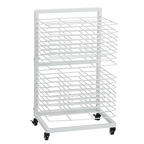 OFFICEROO Art Drying Rack for Classroom - 18 Removable Shelves, Movable Paint Drying Rack with Lockable Wheels - Art Storage & Painting Drying Rack for Artwork in Studio, Schools, Classrooms - White