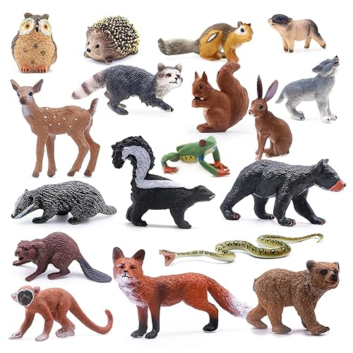 SIENON 18Pcs Forest Animals Figures Toys, Baby Woodland Animals Figurines, Miniature Animals Toys with Owl, Hedgehog, Fox, Squirrels, Bears, Monkey for Woodland Theme Cake Toppers Cupcake Toppers - 18pcs Woodland Animals