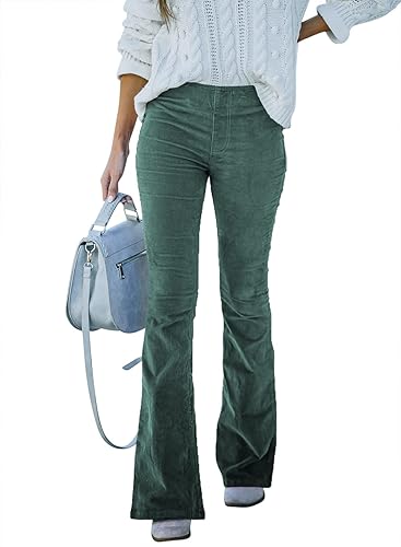 Sidefeel Women's Corduroy Flare Pants Elastic Waist Bell Bottom Trousers 2024 Women Fashions - Small - A Light Green