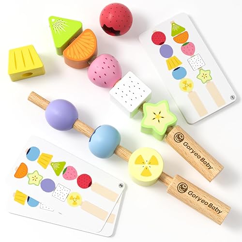 Montessori Wooden Beaded Toy for Toddlers3-4 5Years Old, Sorting and Stacking Block Toy,Threading Toys for Toddlers，STEM Preschool Learning Toy, Christmas Birthday Gift for Boys and Girls