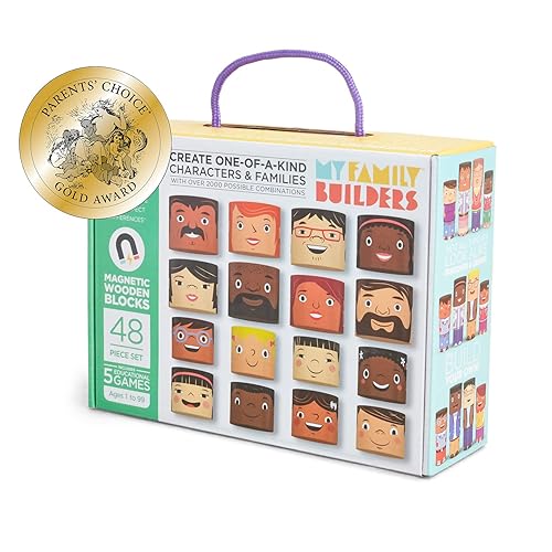 48-Piece Multiracial Family Play Set – Magnetic Wooden Diversity Building Blocks for Kids – SEL Toy Promoting Cultural Inclusion, Self-Esteem, and Eco-Friendly Play - 48 Piece Set