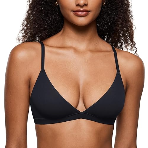 INLYRIC Women's Inbarely Triangle Bralette Plunge Unlined Seamless Bra No Underwire Sexy Comfortable Everyday - Small - Black