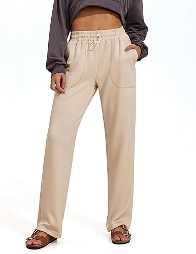 PINSPARK Womens Straight Leg Sweatpants Casual Athletic Workout Pants Stretch Soft Lounge Pants with Pockets - 30" Inseam Straight Leg - X-Small - Bone
