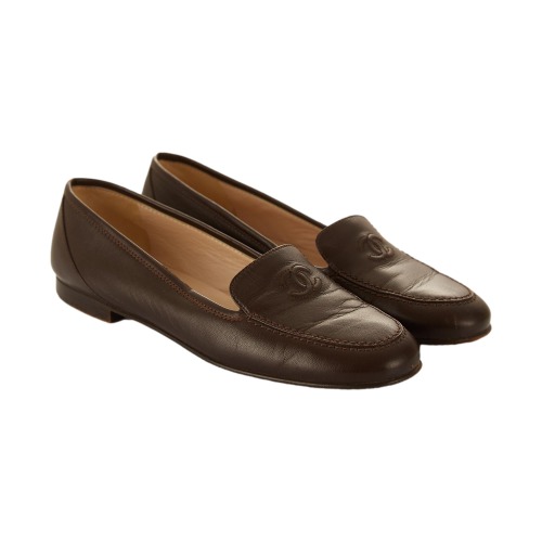 Chanel Brown Logo Loafers 