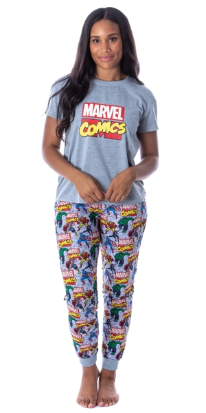 Intimo Marvel Women's Character Comic Book Print 2 Piece Jogger Pajama Set (S)