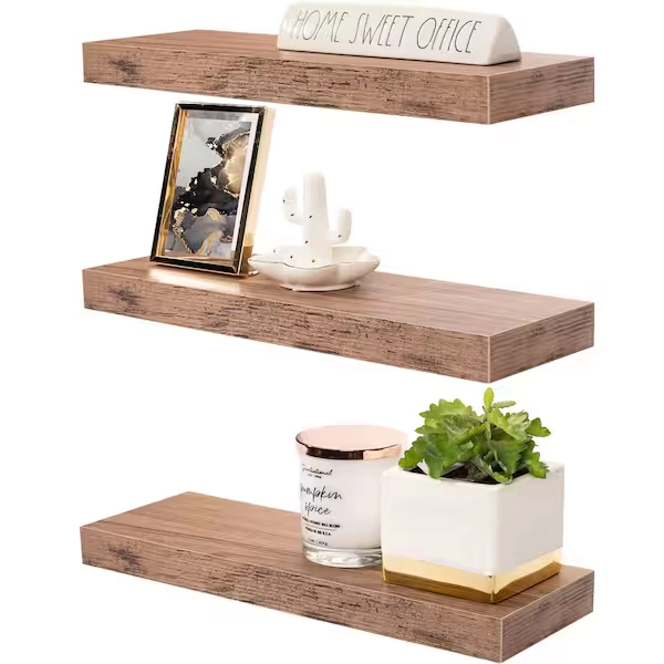 Sorbus Floating Shelves, Wall Mounted for Home Decor, 16.25 in. W x 5.5 in. D Mahogany Wood Decorative Wall Shelf (Set of 3) WD-NTSHLV3-MGW