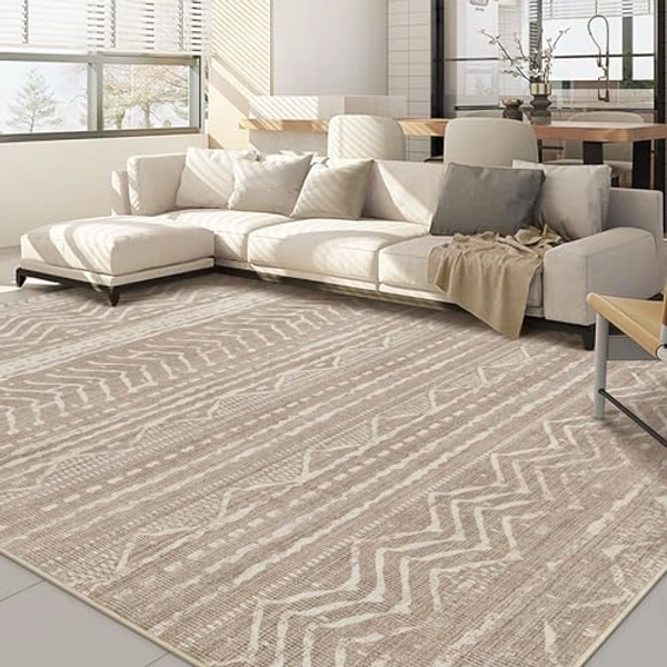 Area Rugs 9x12 Living Room Rug: Washable Large Soft Boho Modern Neutral Stain Resistant Indoor Floor Carpet Low Pile Accent Rugs for Bedroom Under Ded Classroom Nursery Dorm Dining Room- Dark Brown
