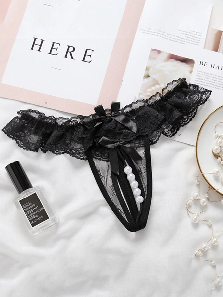 1pc Lace Open Crotch Pearl Massage Lingerie