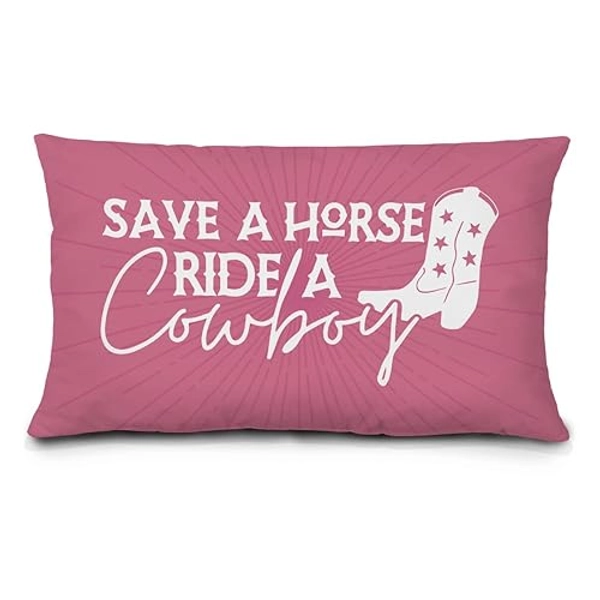 IWXYI Pink Pillow Cases Cowgirls,Cowgirl Bedroom Decor,Western Bedroom Decor,Pink Western Save a Horse Ride a Cowboy 12x20 Pillow Covers