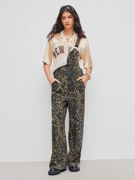 City Chic denim denim cargo pants Denim Denim Leopard Pocket Buckle Up Wide Leg Oversized Jumpsuit For Daily Casual