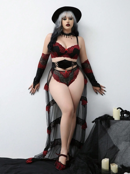 SHEIN AltCore 5 st/set Halloween stil romantisk spets Sexiga underkläder set
