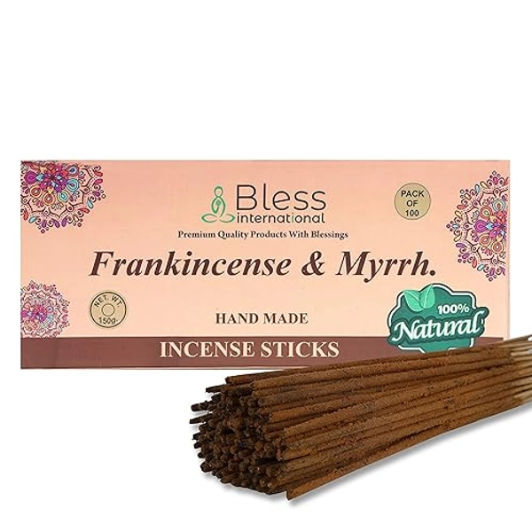 Bless-Frankincense-and-Myrrh 100%-Natural-Handmade-Hand-Dipped-Incense-Sticks Organic-Chemicals-Free for-Purification-Relaxation-Positivity-Yoga-Meditation The-Best-Woods-Scent (100 Sticks (150GM))