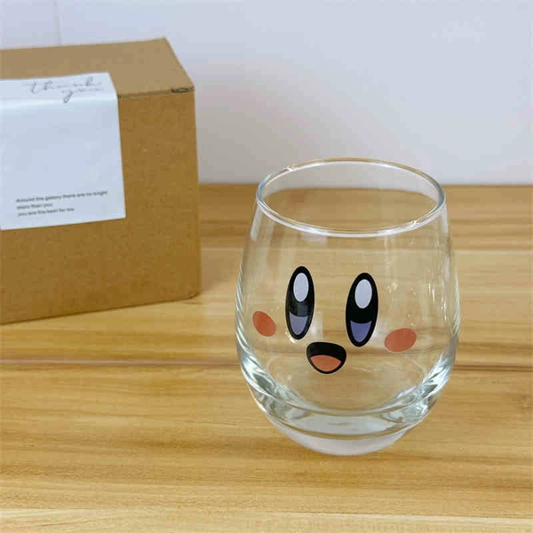1PC Cute Kirby Glass Cup Transparent Kirby Tumbler Glasses 330ml - A