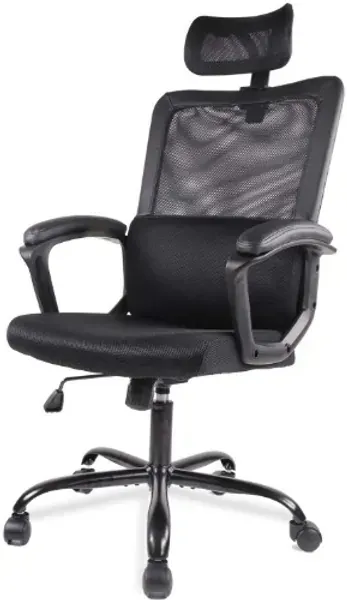 Desk Chair, Ergonomic Mesh Office Chair High Back Computer Chair with Adjustable Headrest,Lumbar Support, Tilt Function,Swivel Rolling, Soft PU Armrest Task Chair Home Office Desk Chairs - Black Modern