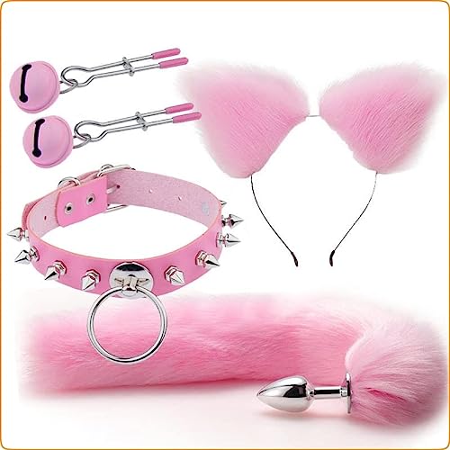 BeHorny Bondage Set, Kitty Cat Collar, Ears, Butt Plug Tail, Nipple Clamps