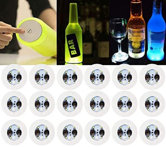 LOGUIDE LED Light Up Coasters,LED Bottle Lights, Bottle Glorifier,LED Sticker Coaster Discs for Drinks,Flash Cup Coaster Flashing Shots Light (Cool-White) - Cool White - 12 pack