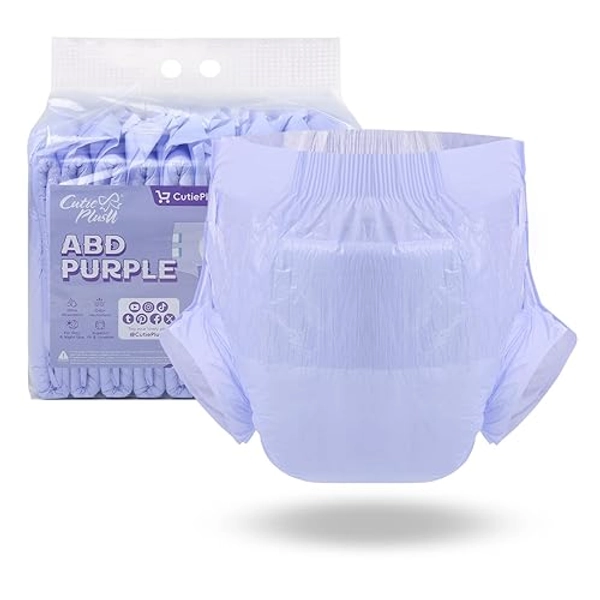 CutiePlusU Disposable Adult Diaper Heavy Absorption Dry Surface Adult Diapers All Night- Purple 10 Pieces (Large 37"-47")