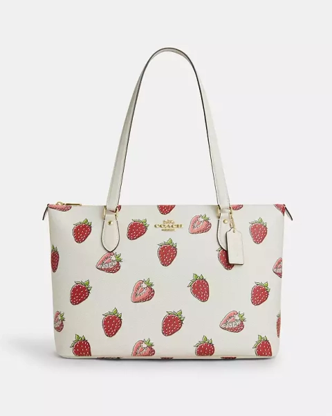 Gold/Chalk Multi Gallery Tote Bag With Strawberry Print