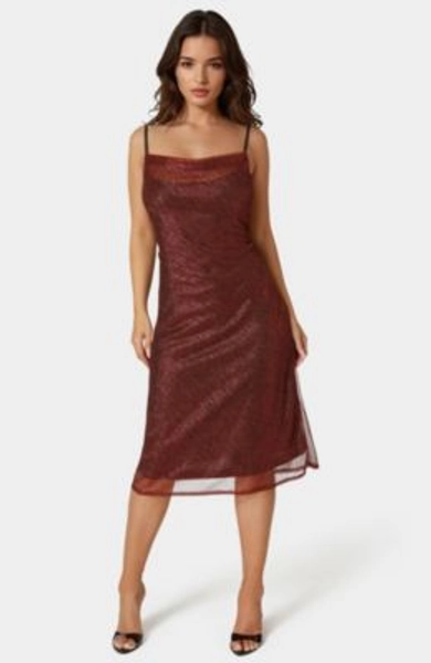 Women's Pleat Cowl Midi Dress