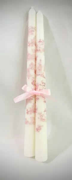 Pink Toile Tapered Candles / set of 2 candle sticks