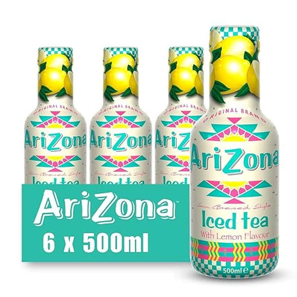 Arizona Lemon Iced Tea, Pack of 6 x 500ml PET Bottles, Delicious Fruit Tea Drink, No Artificial Colours, No Artificial Preservatives
