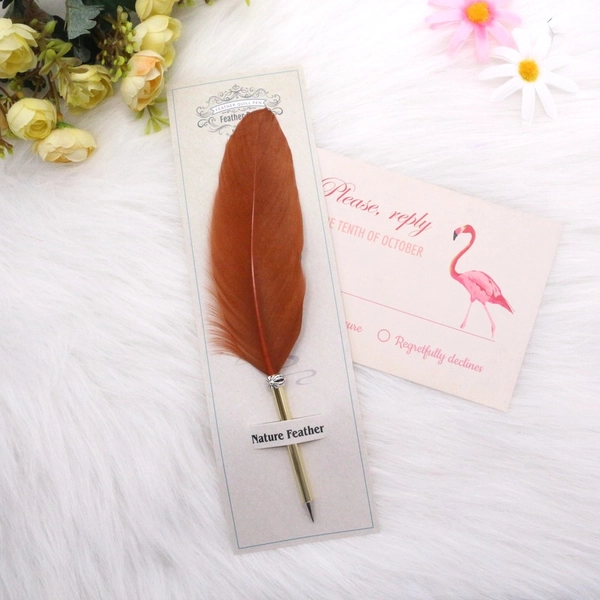 Feather Ballpoint Pen 0.5mm Feather Pen with 3 Refills - Brown
