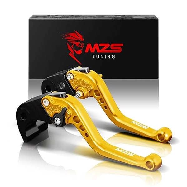 MZS Gold Motorcycle Brake Clutch Levers Short Adjustable CNC Compatible with FZ1 FAZER 2006-2015 | FZ6 FAZER 2004-2010 | FZ6R 2009-2017 | FZ8 2011-2016 | XJ6 Diversion 2009-2016