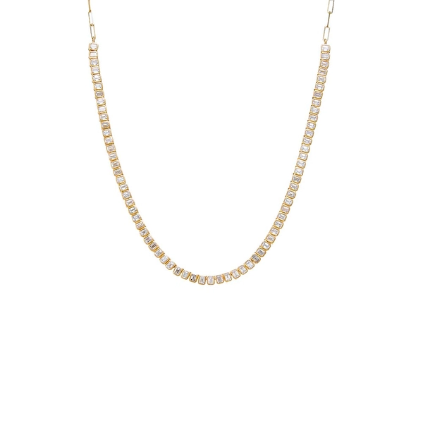 Diamond Bezel Baguette Half Tennis Necklace 14K