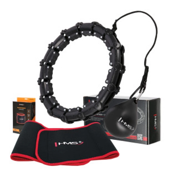 Sada masážní hula hoop HMS HHW02 se závažím a zeštíhlujícího pásu BR163 černá - Nejlepší cena! - Výrobce sportovního vybavení HMS Fitness